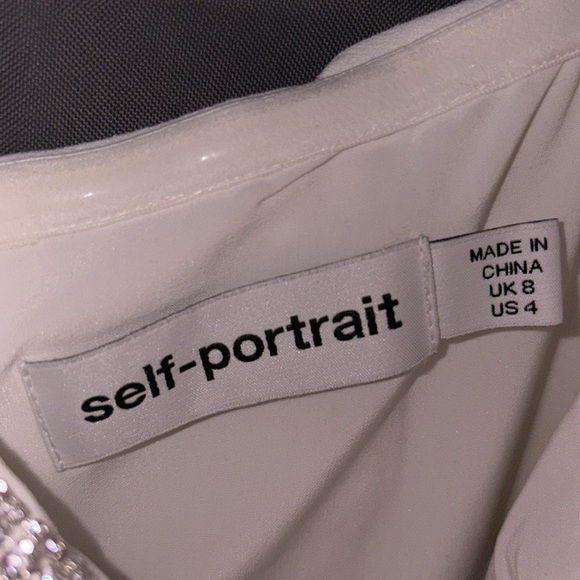 Self-Portrait Diamante Bow Mini Dress Crepe Long Sleeve White US Size 4 New - Picture 9 of 13